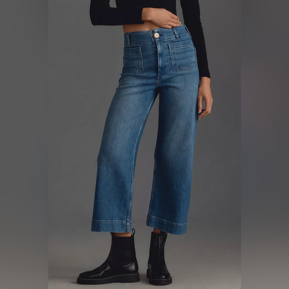 The Colette Denim Cropped Wide-Leg Jeans by Maeve
